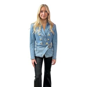Balmain Belted Denim Blazer